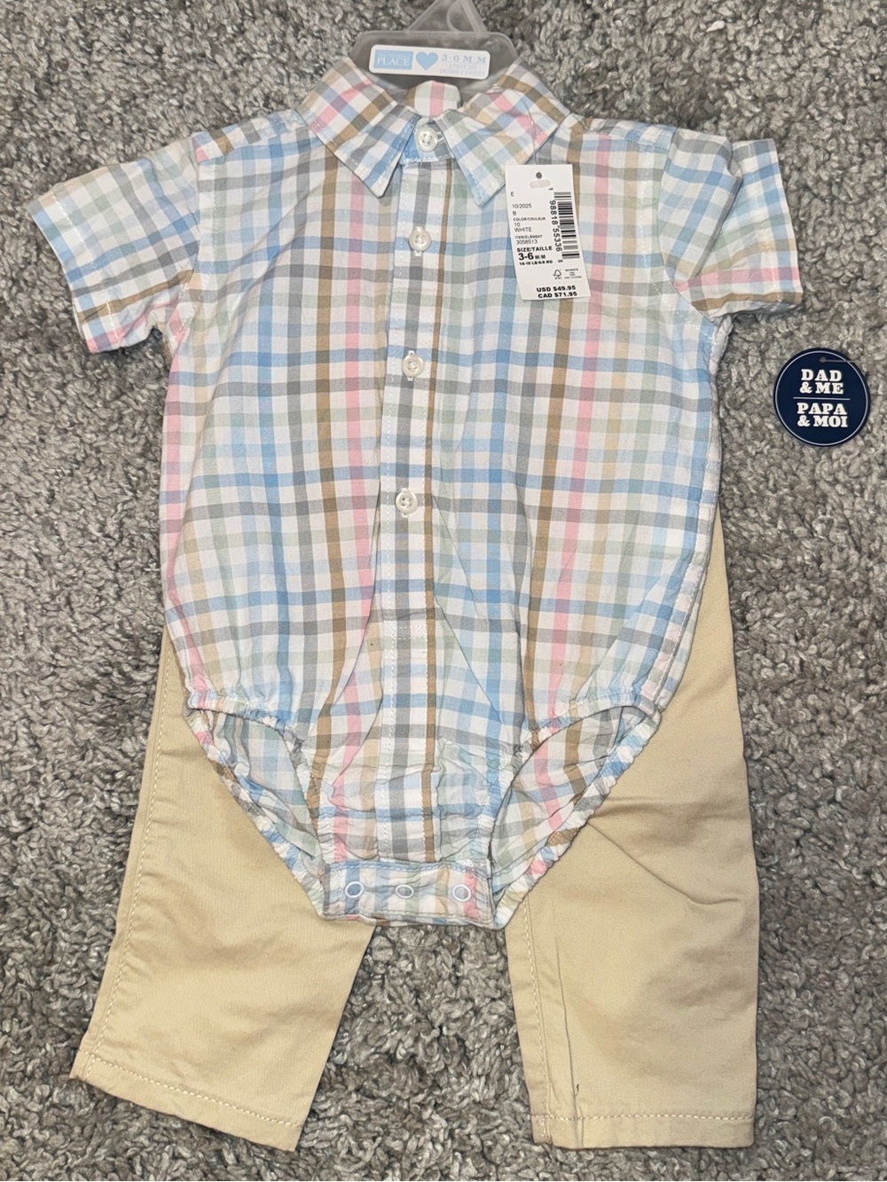 The Children's Place Pastel Plaid Button Bodysuit with Khaki Pants